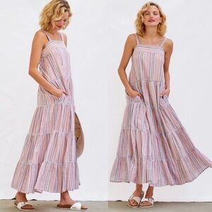 Sundry Anthropologie Stripes Tiered Maxi Dress